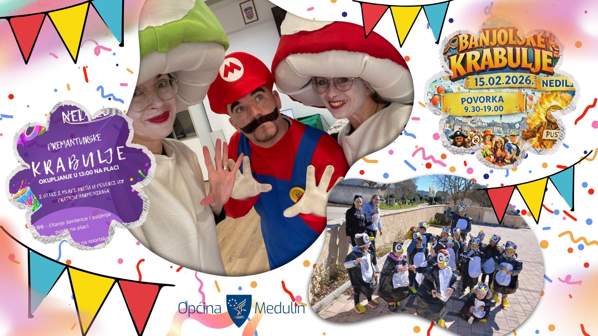 Najavljeni maškarani program za subotu, 14.02. u Premanturi i Banjolama zbog loših vremenskih uvjeta djelomično se odgađa za nedjelju, 15.02.!